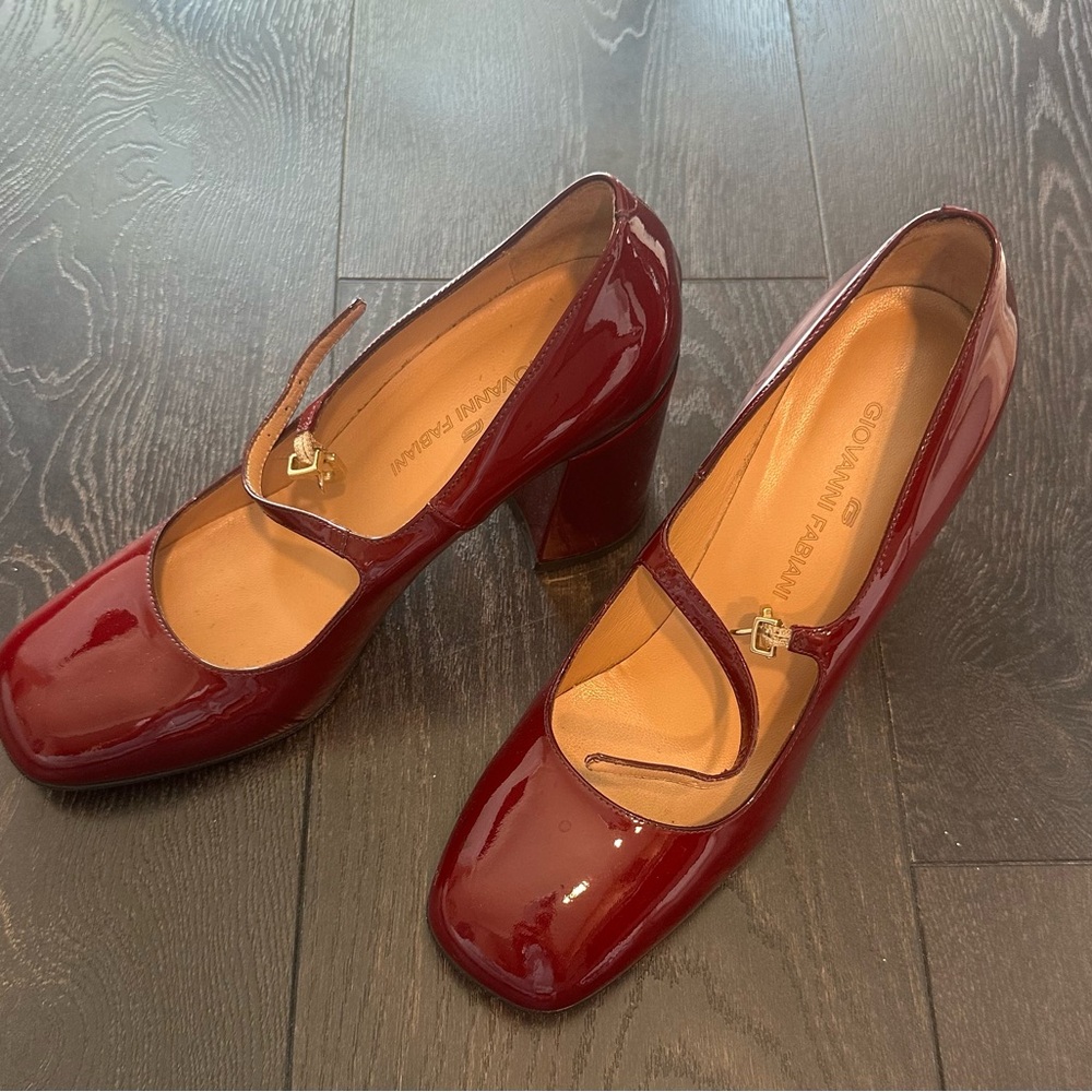 Giovanni Fabiani Burgundy Patent Leather Mary Jane Heels